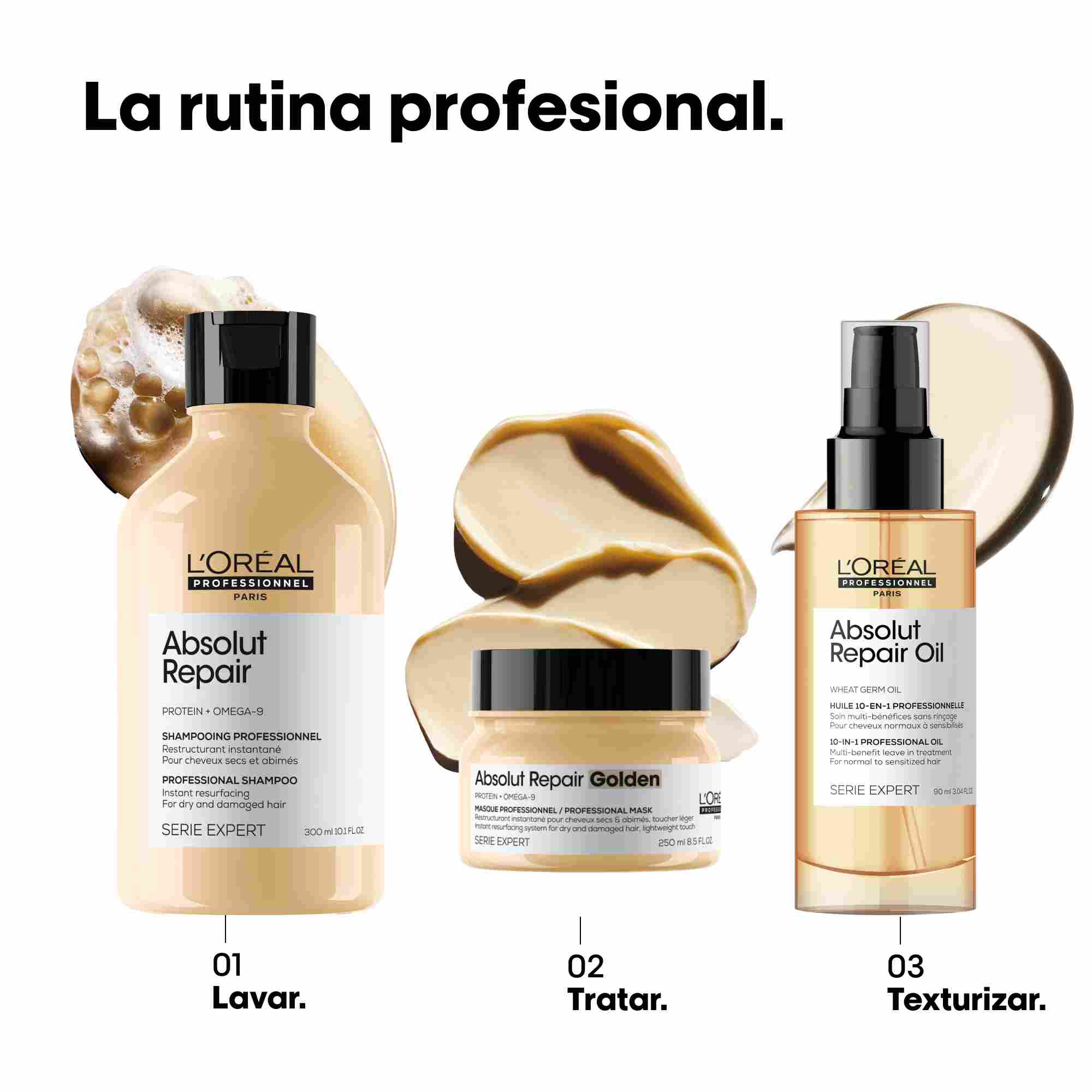 L'Oréal Professionnel Absolut Repair Golden Mask – Mascarilla Reparadora Ligera para Cabello Seco y Dañado