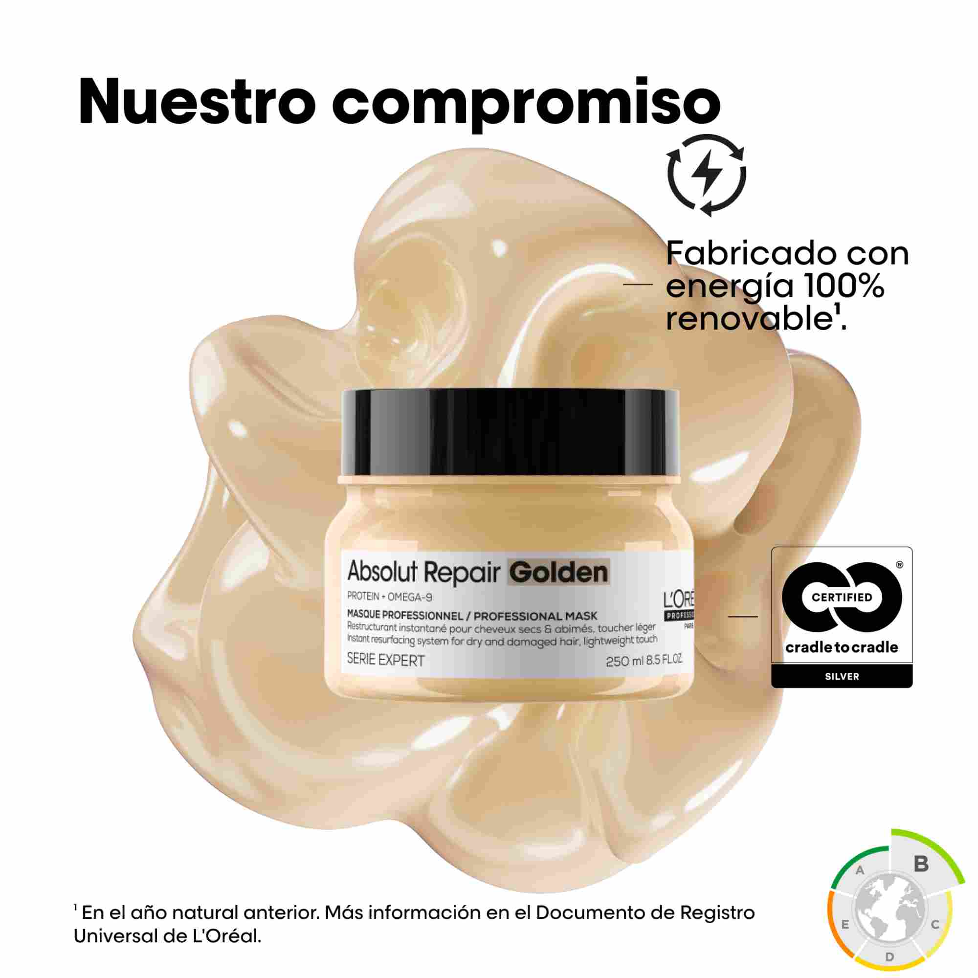 L'Oréal Professionnel Absolut Repair Golden Mask – Mascarilla Reparadora Ligera para Cabello Seco y Dañado