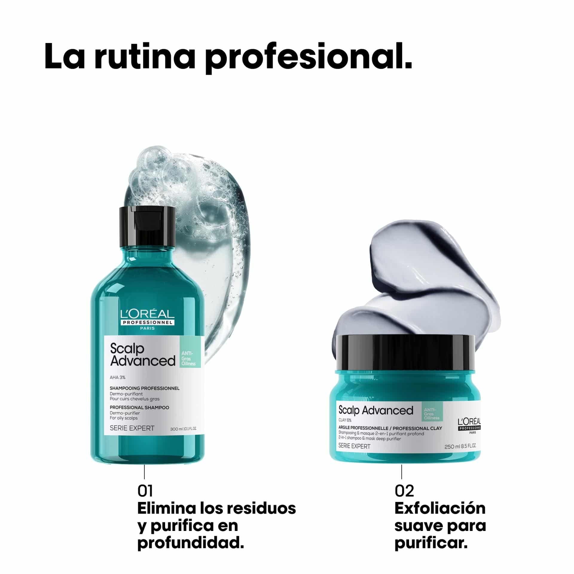 L'Oréal Professionnel Scalp Advanced Anti-Oiliness – Arcilla Purificante 2 en 1 para Cuero Cabelludo Graso