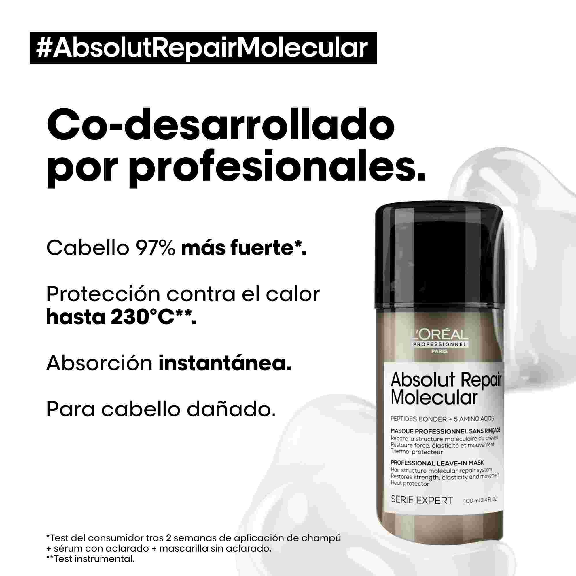 L'Oréal Professionnel Absolut Repair Molecular Leave-In Mask – Mascarilla Reparadora sin Aclarado y Protección Térmica