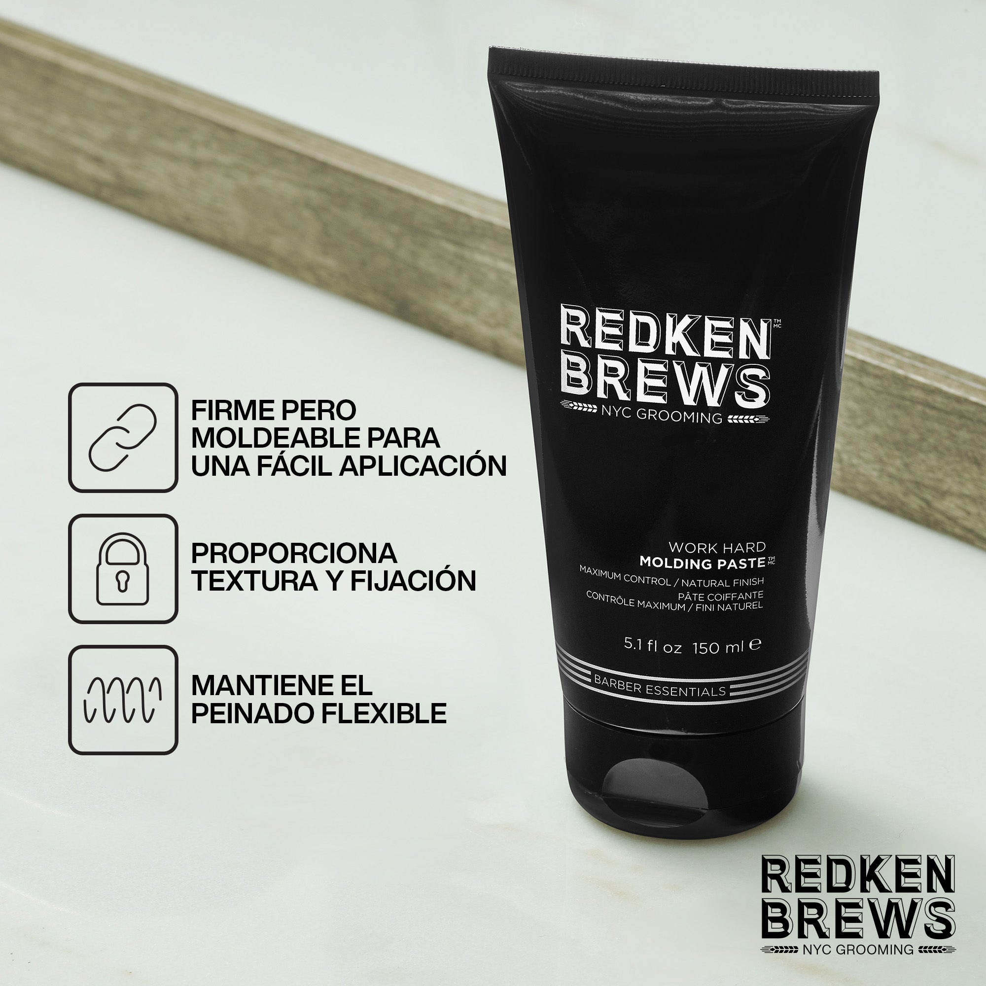 Redken Brews Work Hard Molding Paste – Pasta Moldeadora de Fijación Fuerte y Acabado Natural