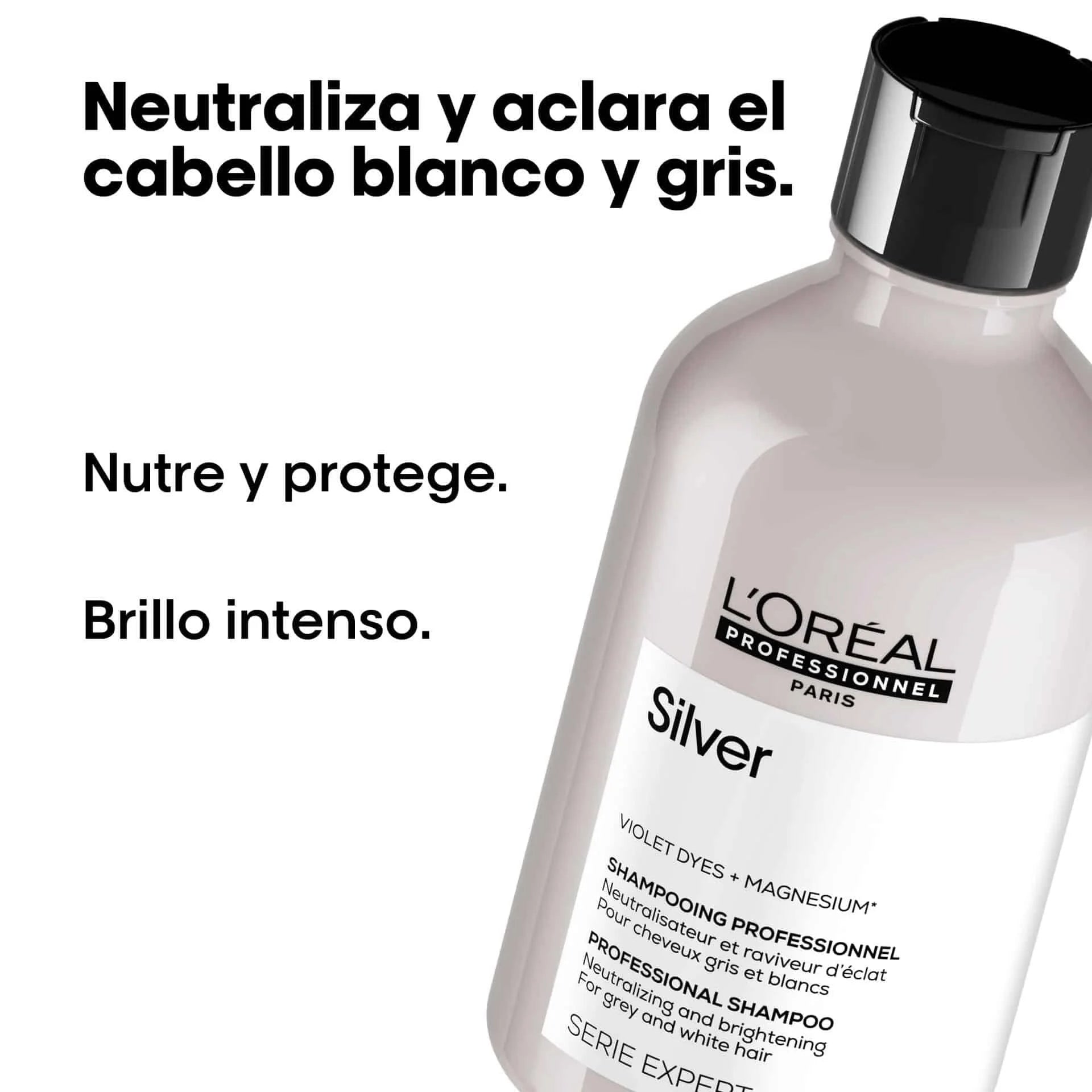 L'Oréal Professionnel Serie Expert Silver – Champú Matizador para Cabello Gris y Blanco